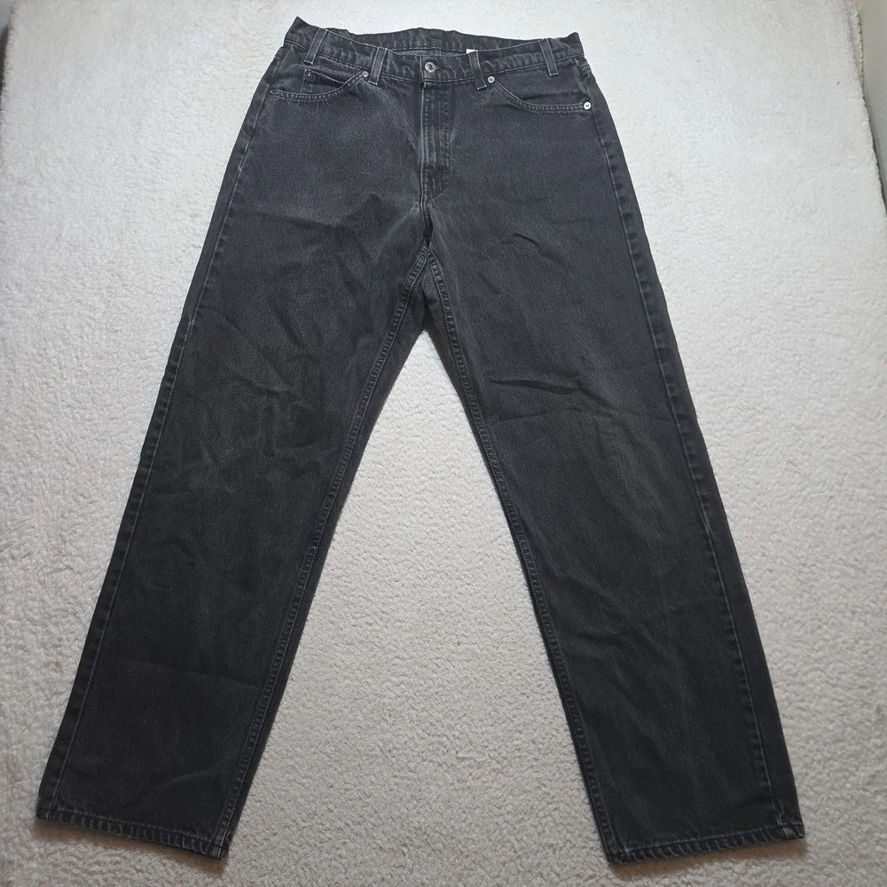 Vintage 90s Levis 565 Orange Tab USA Made Loose Fit Wide Leg Jeans 34x32 Black